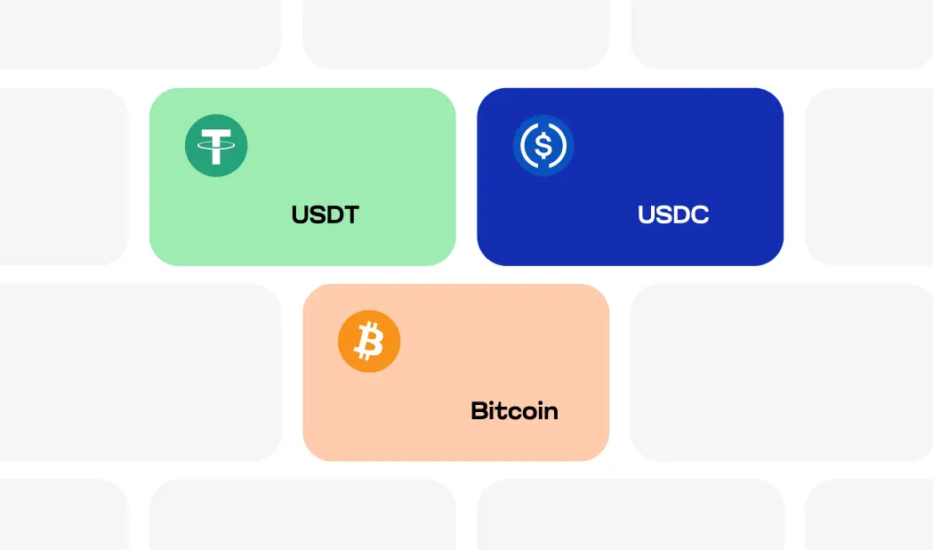 Wrapped USDT, wrapped USDC, and native Bitcoin